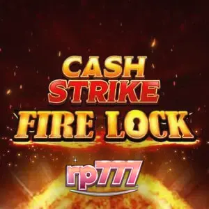 Tampilan visual grid 3x3 pada slot Cash Strike Fire Lock dengan elemen api dan simbol koin emas.