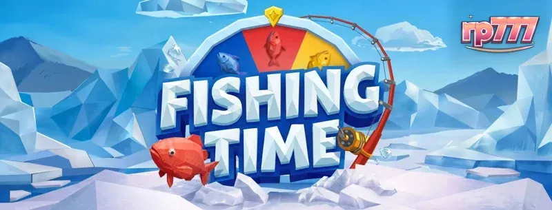 Tampilan visual game Fishing Time dari BGaming dengan tema memancing musim dingin